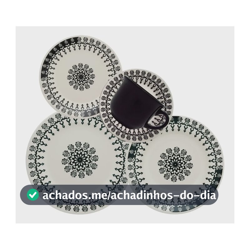Aparelho De Jantar E Chá 20 Pçs Biona Donna Folk Preto