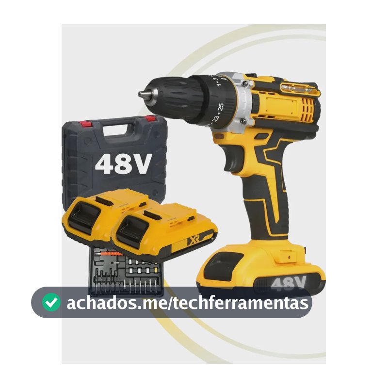 Parafusadeira Furadeira 48v Profissional 2 Baterias Sem Fio Amarelo 127/220v