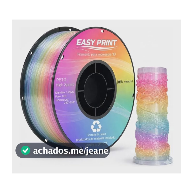 Filamento Petg Easy Print 3d Premium Impressão High Speed E High Fluid 1.75mm Para Impressora 3d Rainbow Translúcido