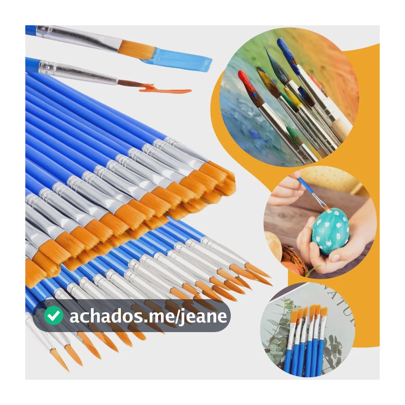 Kit 50 Pincéis Artesanato Pintura Artística Ponta Fina Redonda E Chato Aquarela Gurumania®