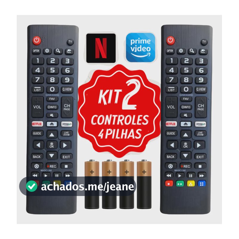 Kit 2 Controle Remoto Para Smart Tv LG + 4 Pilhas Com Teclas Netflix E Prime Video Gcase