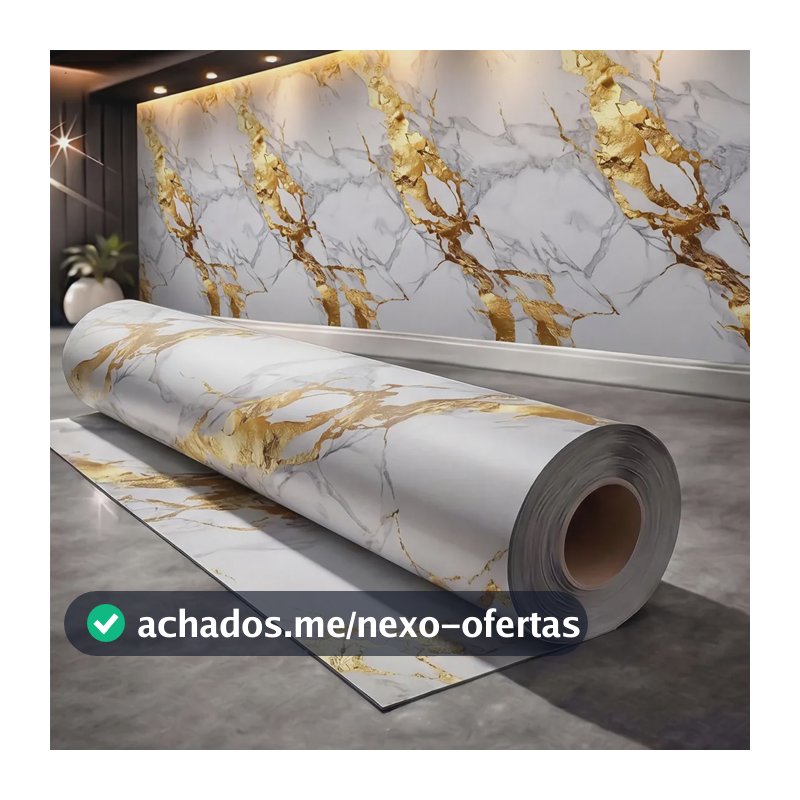 Papel De Parede Mármore Branco Dourado Autocolante Lavável Dourado 6 Metros