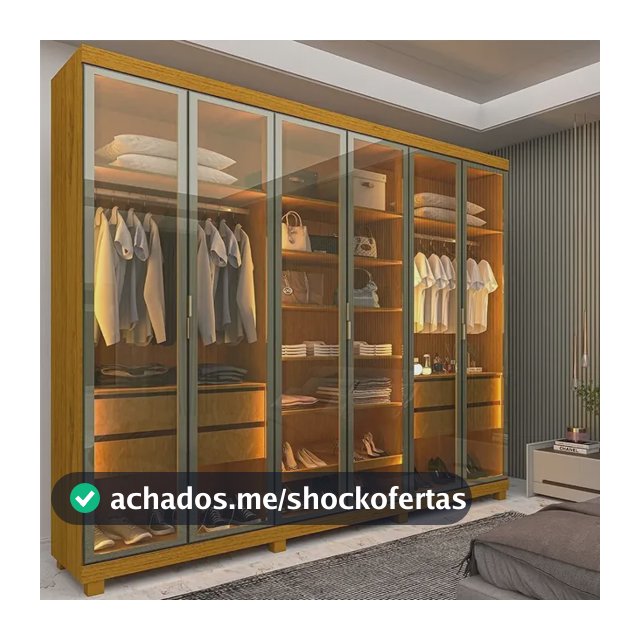 Guarda-roupa Casal 6 Portas Reflecta Com Pés E Led Naturale
