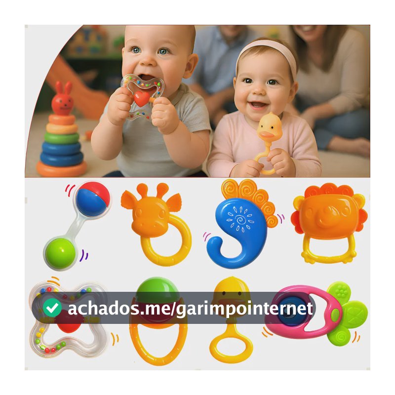 Kit Brinquedo Bebê 8 Pçs Chocalho Mordedor Musical Sensorial Colorido Diversos