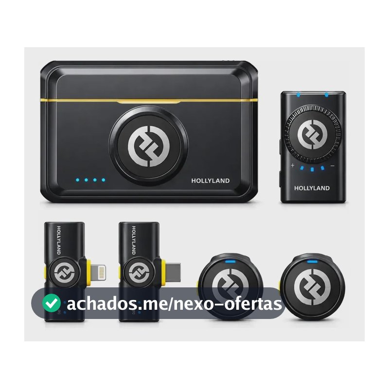 Microfone de lapela Hollyland Lark M2 Combo Preto. Sem Fio Duplo Com Cancelamento de Ruído USB-C Lightning Para iPhone Android Câmera Entrevistas Com Estojo de Carregamento Áudio 48kHz 24-bit