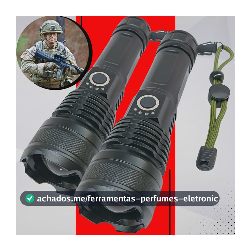 Kit 2 Lanterna Mais Forte Do Mundo Recarregável Tática Usb Branco Preto