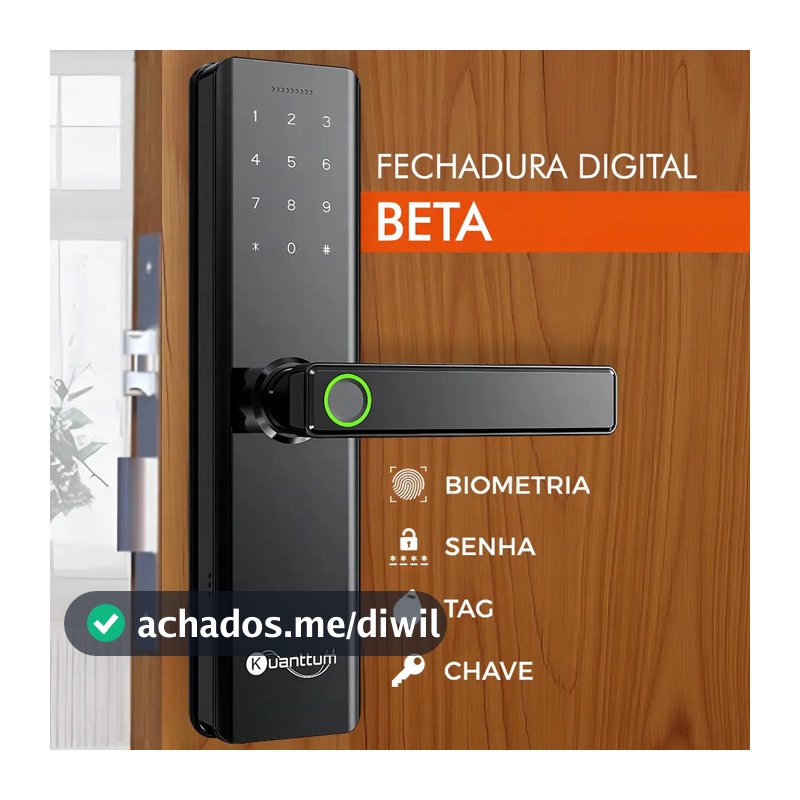 Fechadura Digital Kuanttum Beta de Embutir com Biometria, Senha e RFID para Porta de Madeira