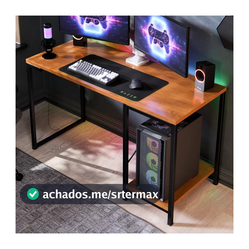 Escrivaninha Gamer Tokyo Mdf Mesa Para Computador Home Office E Estudos Com Suporte Para Cpu E Prateleira Lateral Estrutura Em Aço Estilo Industrial Design Moderno Amplo Cor Canela Preto Preto/canela