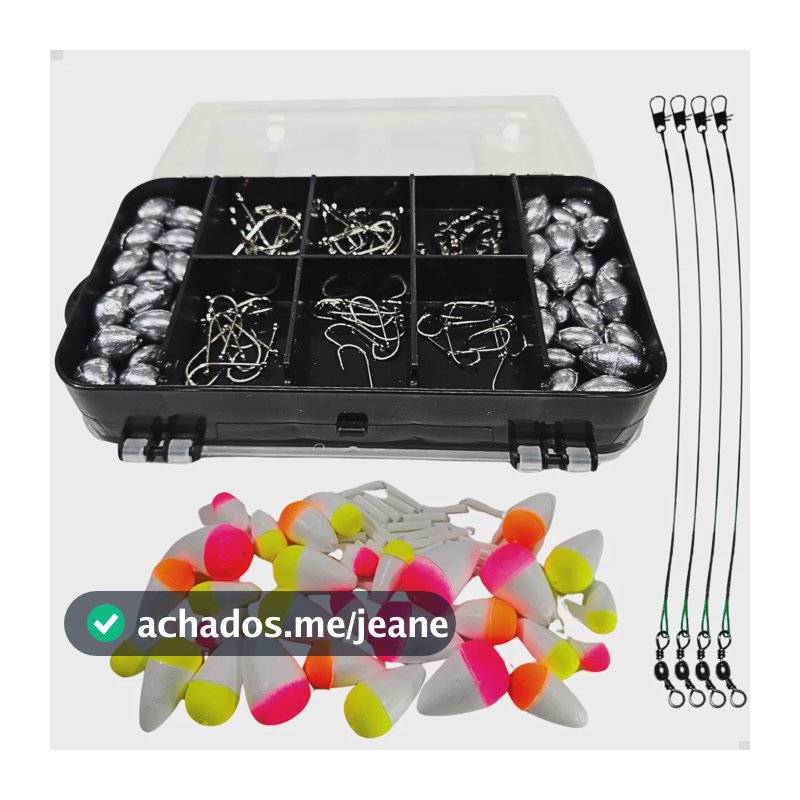 Kit Pesca Completo Estojo Chicote Anzol Boia Chumbada Girado