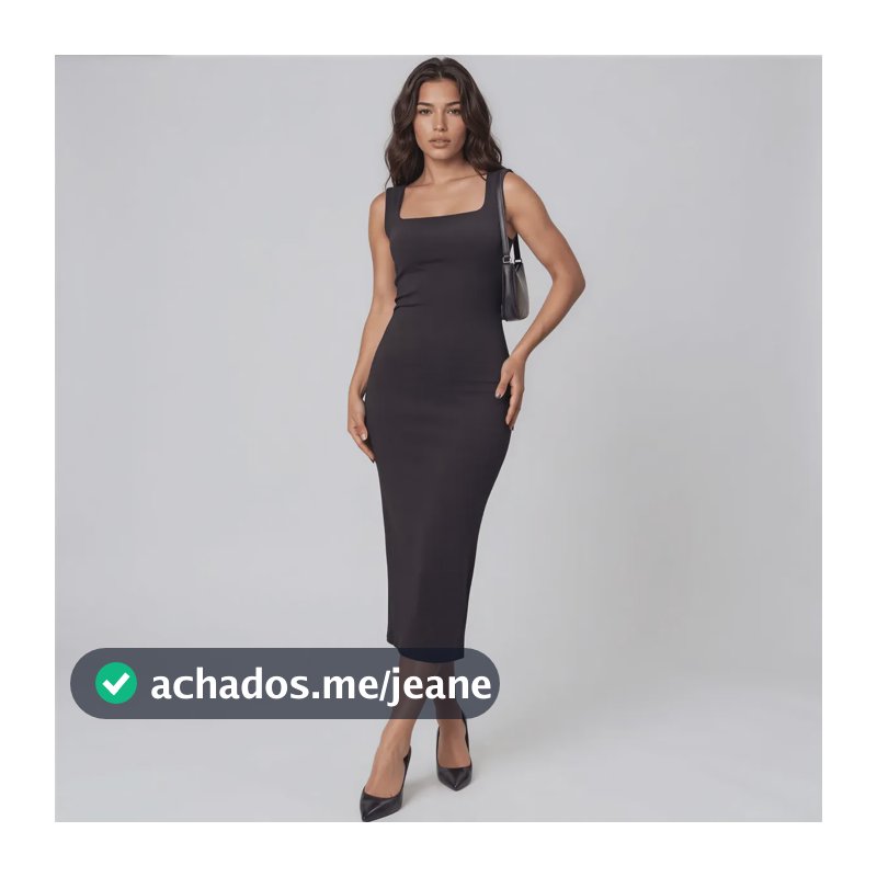 Vestido Longo Alça Grossa Festa  Fenda Moda Elegante Casual Preto Liso P/m (38/40)
