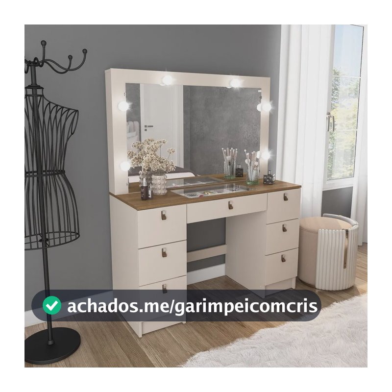 Penteadeira Camarim Com Espelho França Off Ic Off White/freijó