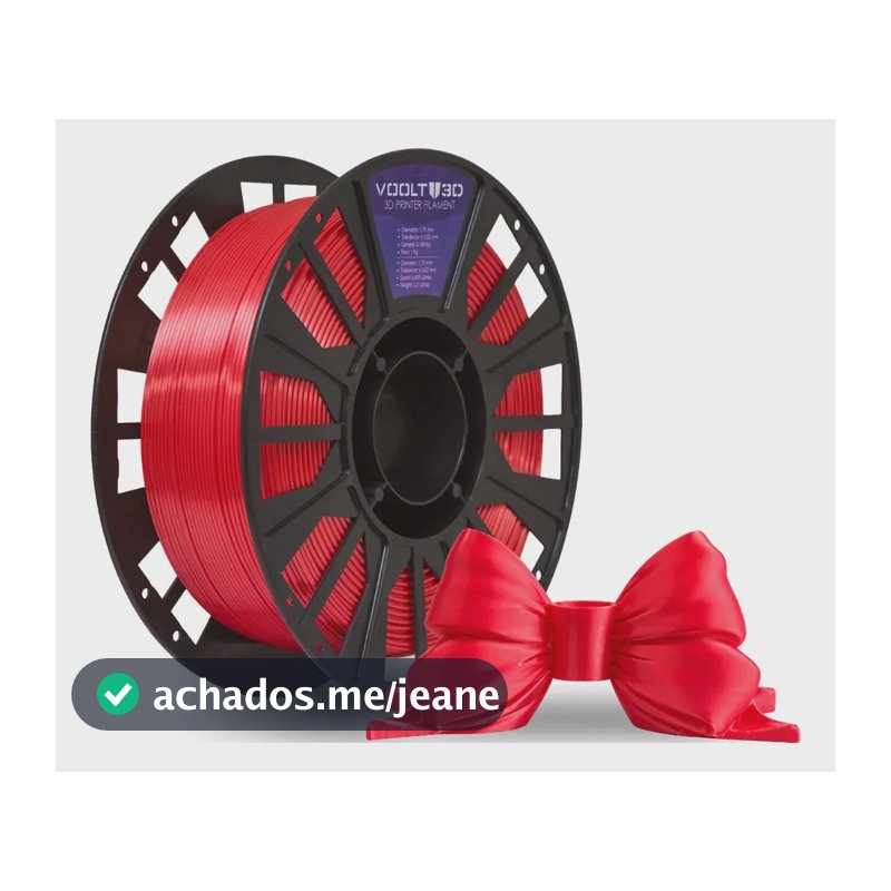 Filamento Pla Vermelho V-Silk 1kg Voolt3D Brilhante com Efeito Seda Impressão Nacional 3D