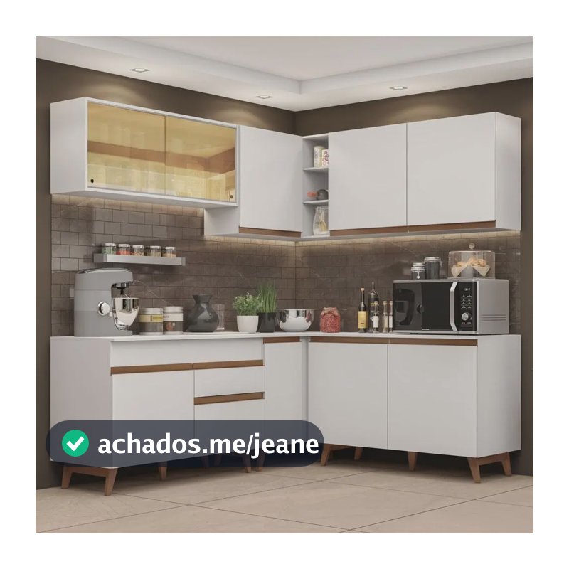 Armário de Cozinha Completa Modulada De Canto Reims Madesa Com Armário e Balcão para Cooktop B Cor Branco GCRM38200109