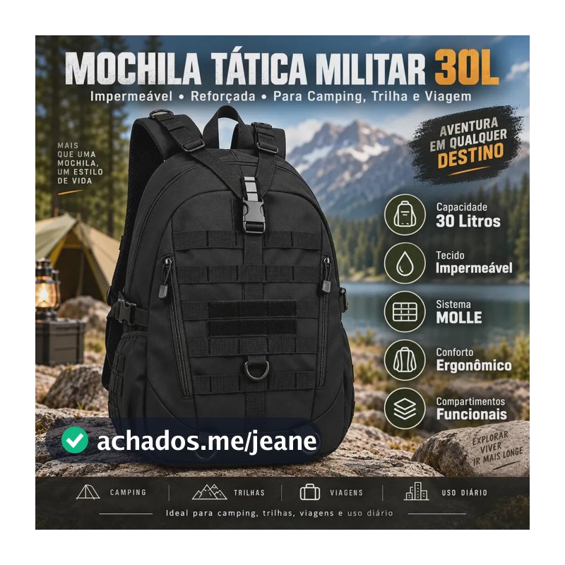 Mochila Tática NTESX 30L Impermeável para Camping, Trilha e Viagem