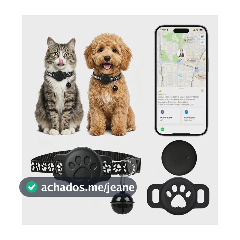 Kit Coleira Para Gato Com Rastreador Preto