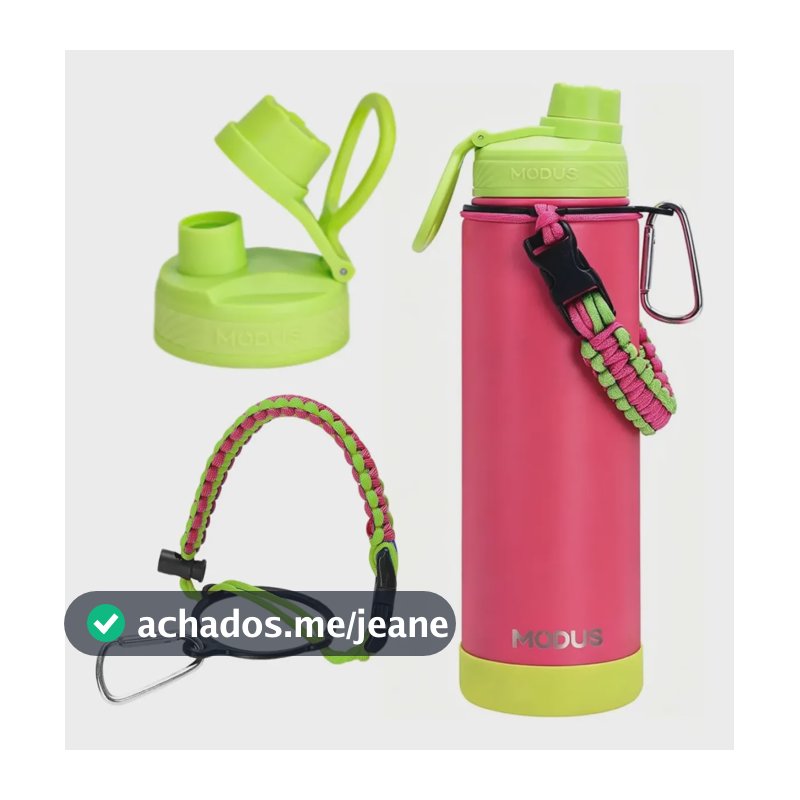 Modus Garrafa Térmica 750ml Aço Inox 304 Com Base De Silicone E Alça Paracord Rosa