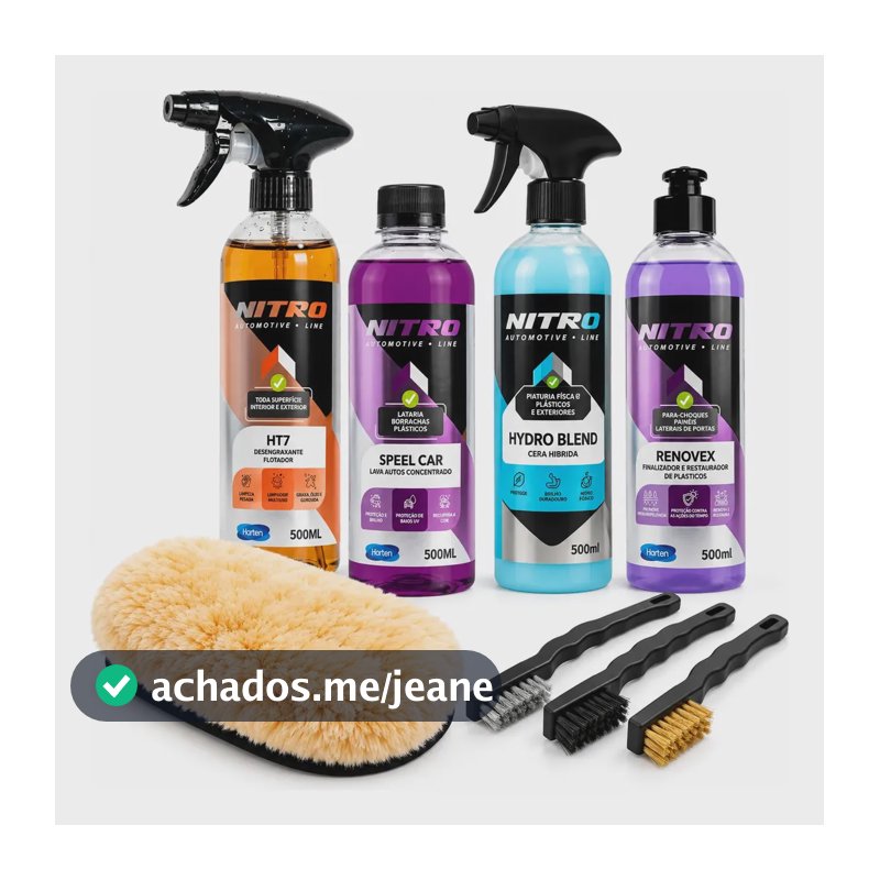 Kit Completo P/ Lavagem De Moto Shapoo + Cera Liquida + Desengraxante + Renovador De Plasticos E Borrachas + Pano Micro Fibra + Escovinha