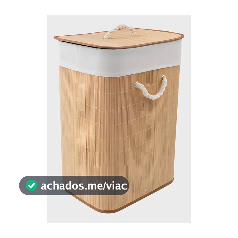 Cesto para Roupas Bambu Dobrável com Tampa Bege 60L Texfine