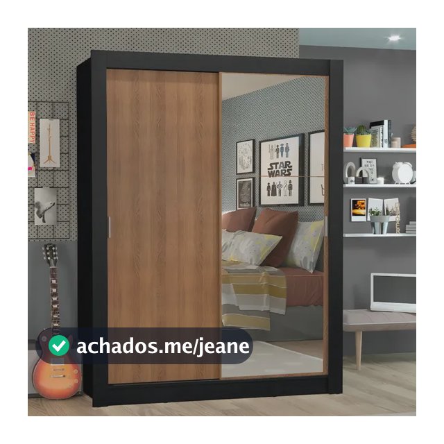 Guarda-roupa Solteiro Madesa Denver 2 Portas C Espelho P Cor Preto/Rustic