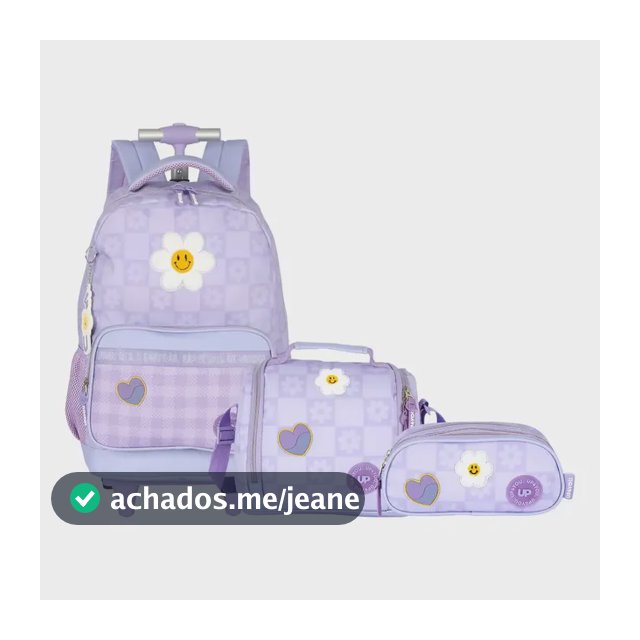 Kit Mochila Junvenil Escolar Up4you Margarida Flor Rodinhas