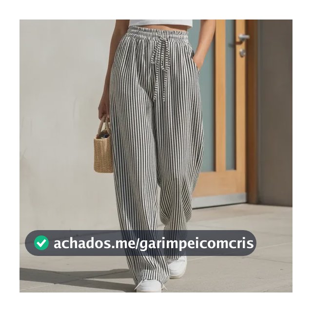 Calça Feninina Pantalona Listrada Wide Leg Elastico Bolsos