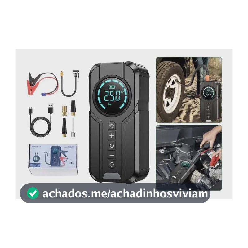 Auxiliar de Partida e Compressor de Ar Portátil para Carro