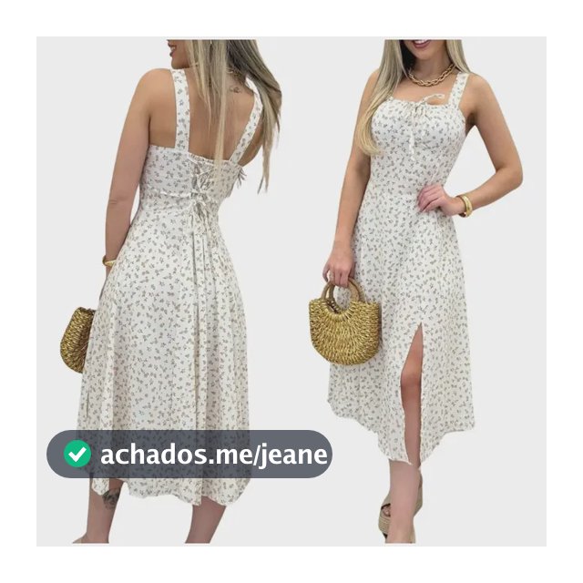 Vestido Midi Com Fenda Lateral Moda Verão Branco Florido M