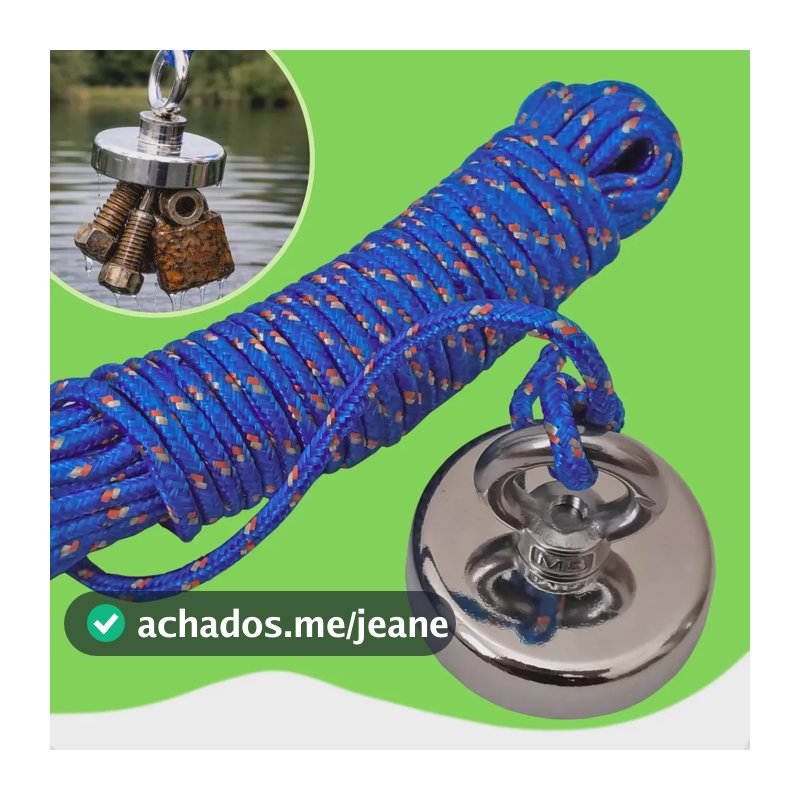 Imã De Neodímio Para Pesca Magnética Até 120 Kg De Tração + 10 Metros De Corda Ima Magnético Boa Dica