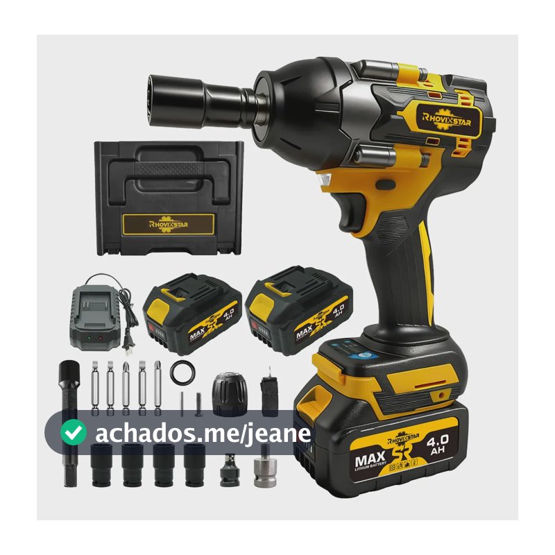 Chave De Impacto Elétrica Rhovix Star 850n.m Com 2 Baterias Preto E Amarelo 20v