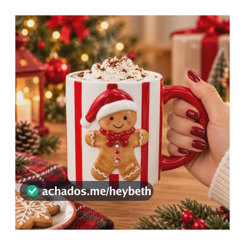 Caneca Natalina Biscoito Cerâmica 13cm Presente De Natal