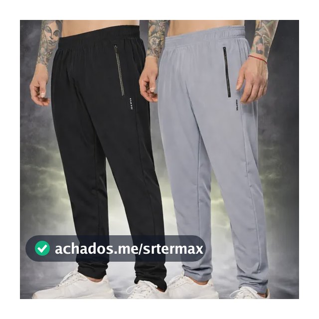 Kit 2 Calça Masculina Tactel Com Elastano Bolsos Com Zíper Preto | Cinza Lisa Gg