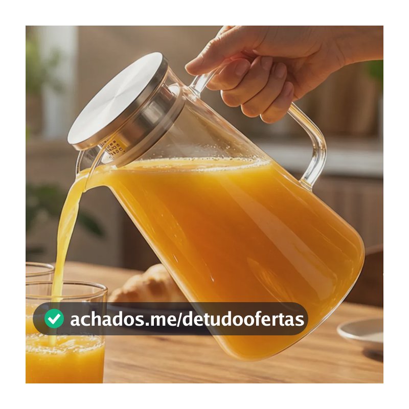Jarra Vidro Borossilicato 1,8 Litros Tampa Inox Hermética Agua Suco Transparente