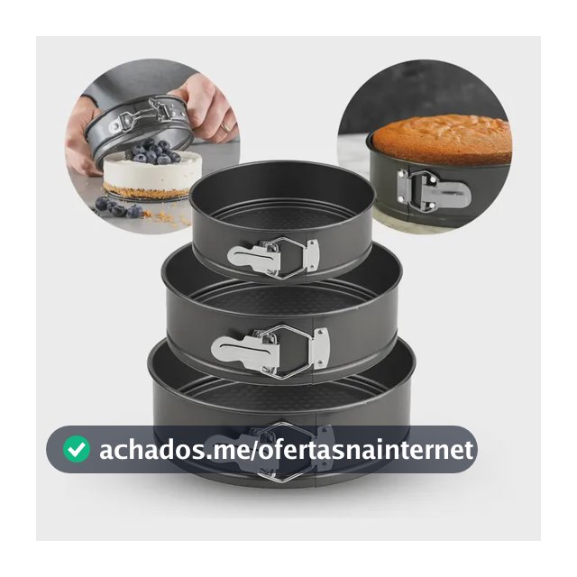Kit 3 Formas Para Bolo Torta Com Fundo Removível Antiaderente Aço Carbono Redondas Preto