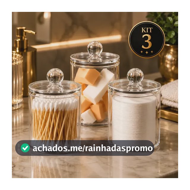 Kit 3 Porta Algodão E Cotonete Organizador Banheiro Quarto T Tranparente Liso