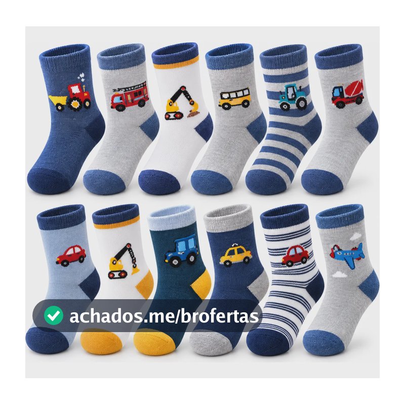 Kit 12 Pares Meia Infantil Premium Cano Alto 0 A 10 Anos Sortidas Azul/masculino 8-10 Anos