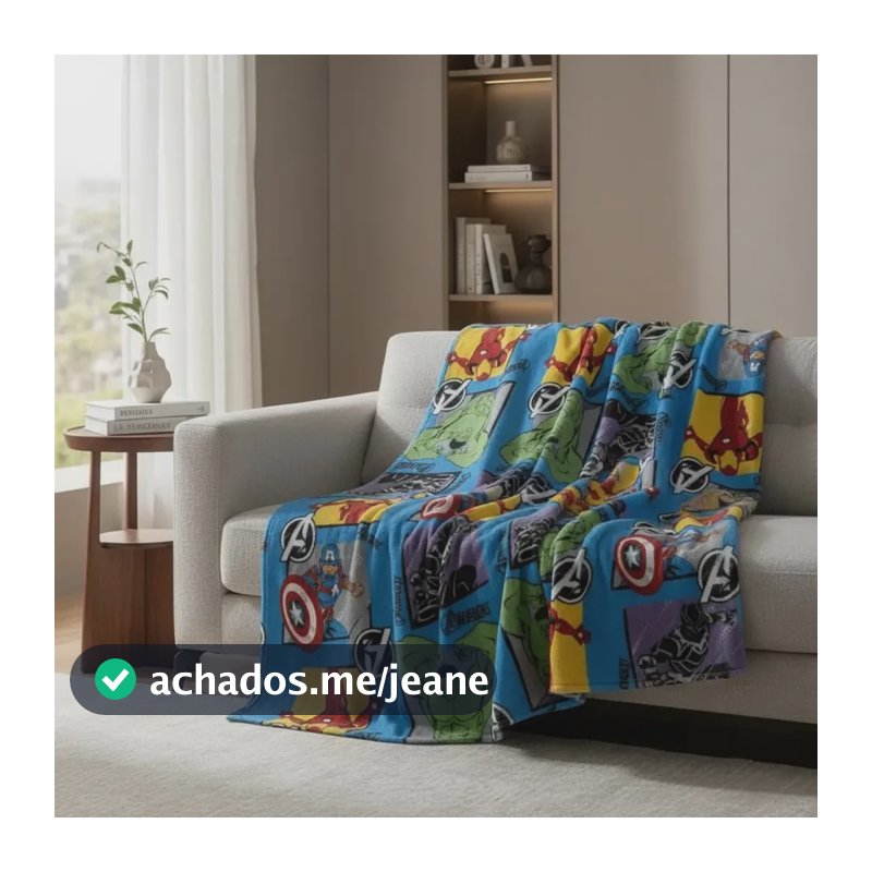 Manta Cobertor Infantil Solteiro Personagens Disney Jolitex Vingadores 800 G Azul