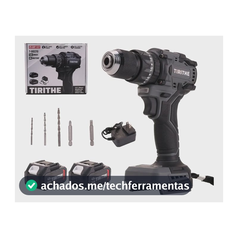 Parafusadeira Furadeira Impacto Brushless 2 Bateria 48v 10mm Cinza-escuro 127/220v