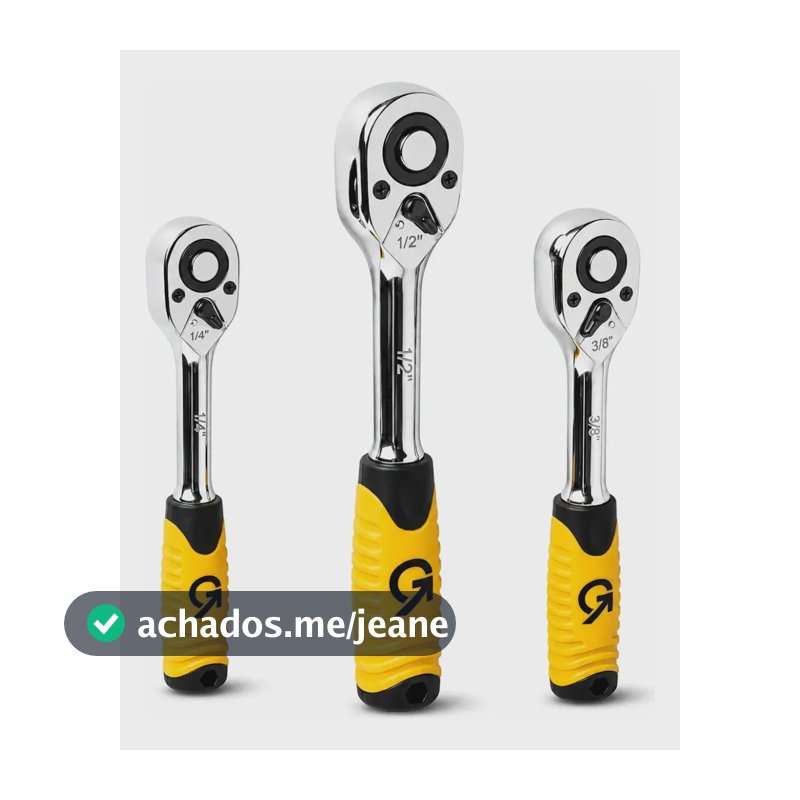 Kit 3 Chaves Catraca Reversível Profissional 1/2 1/4 3/8 Cromo Vanádio Alta Resistência Ferramentas Chrome Vanadium Mecânica Automotiva Universal IGS Imports