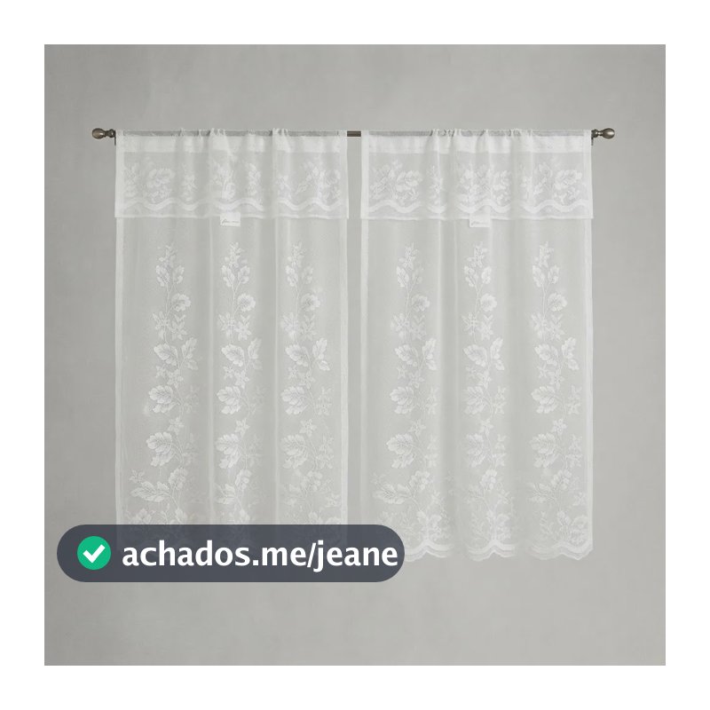 Cortina De Renda Bordada Floral Branca Para Cozinha 2 Partes Branco