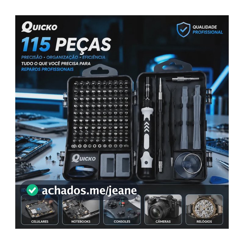 Kit Jogo de Ferramentas Precisão Magnético 115 Peças Quicko para Reparação Kit Completo Para Assistencia Tecnica Celulares Jogo De Chave Abrir Celular Equipamentos Para Manutenção De Celular