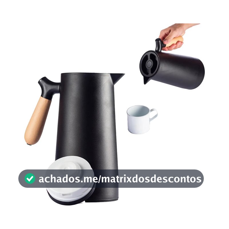 Vittak Garrafa Térmica Café 1 Litro Nórdica Cabo Madeira Mesa Posta Cor Preta
