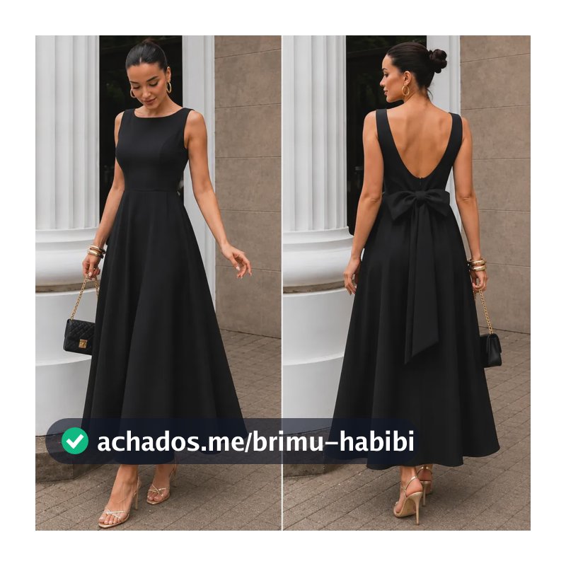 Vestido Longo Feminino Decote Canoa E Laço Alfaiataria Luxo Preto Liso G