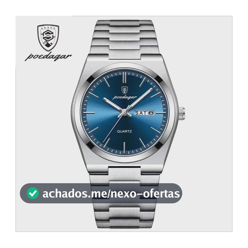 Relógio Poedagar Classic 930 Masculino de Quartzo com Calendário e Fundo Azul