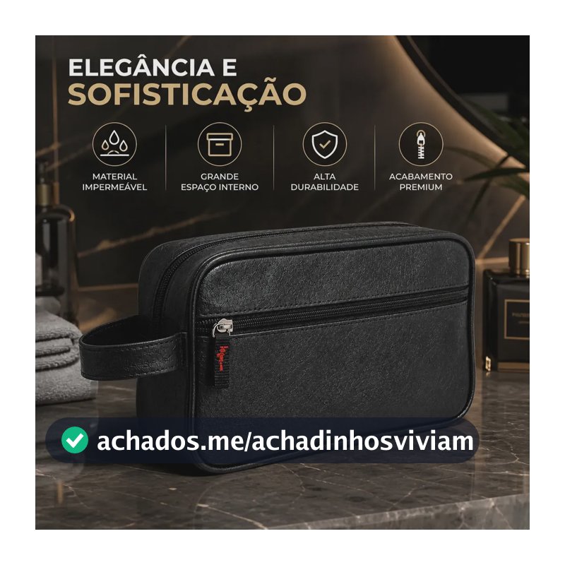 Necessaire Executiva Estojo De Toalete Bolsa Para Cosmético Couro Sintético Compartimento Grande + Ziper Lateral Qualidade Tche Amo Cor Preta