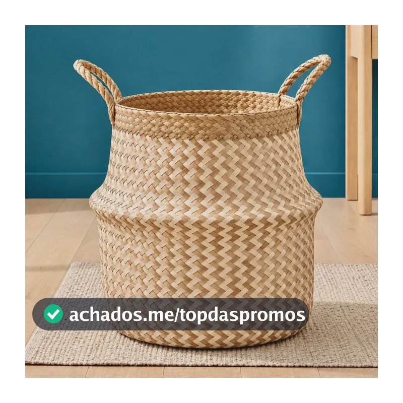 Cesto Palha Natural Grande Fibra Cachepot Organizador 32cm Bege