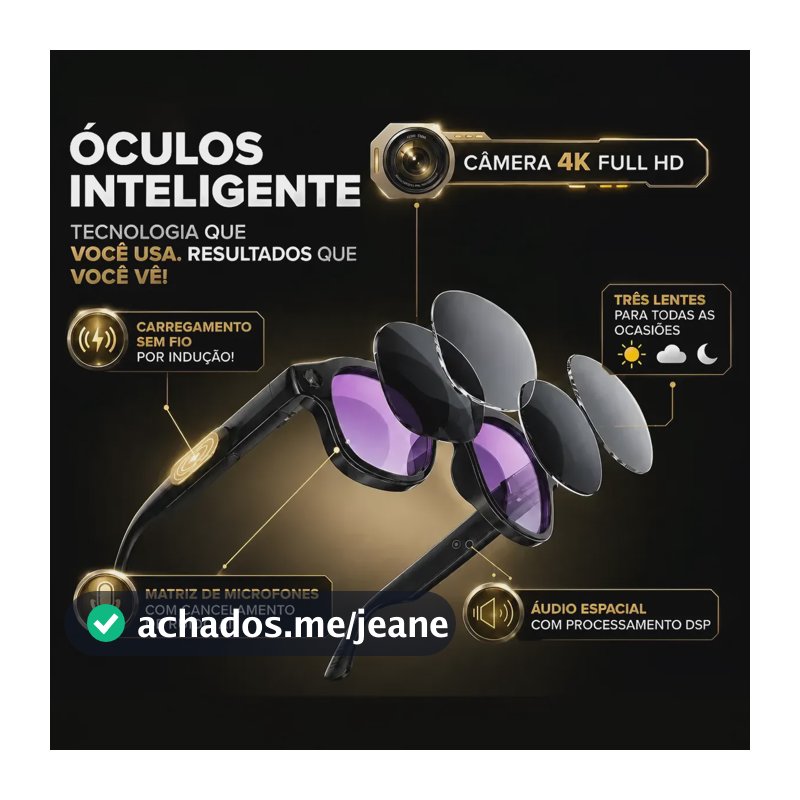 Óculos Inteligente Câmera 4k Hd Vídeo Foto Bluetooth Aúdio Três Lentes Preto