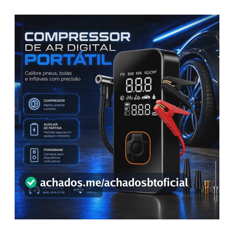 Bomba Elétrica Portátil Digital Para Encher Pneu De Carro Moto Bicicleta Inflador Automotivo Cor Preto