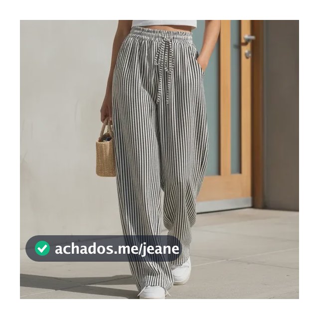 Calça Feninina Pantalona Listrada Wide Leg Elastico Bolsos