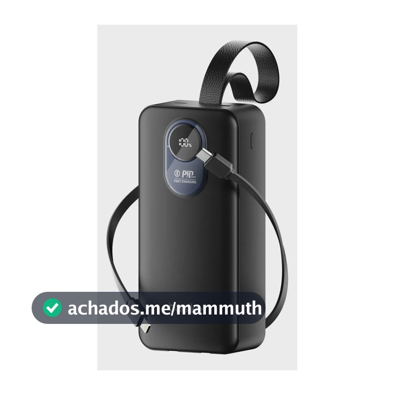 Power Bank Basike 30.000mAh Portátil, Carregamento Rápido 22.5W, com Cabos Embutidos e Display LED para iPhone e Samsung