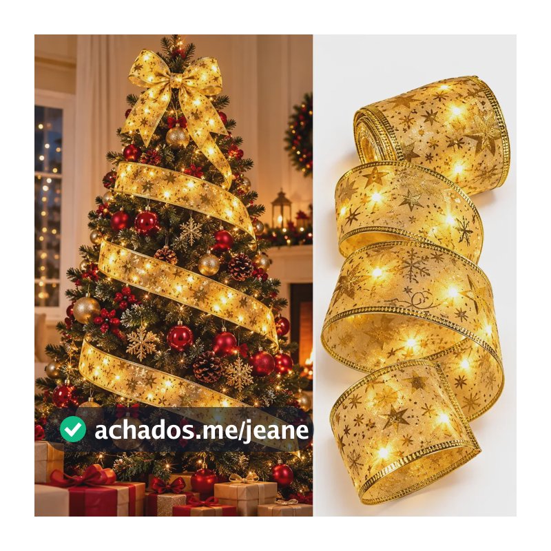 Fita Decorativa Luz De Fada Decoração Arvore De Natal 10m Dourado Luz Quente